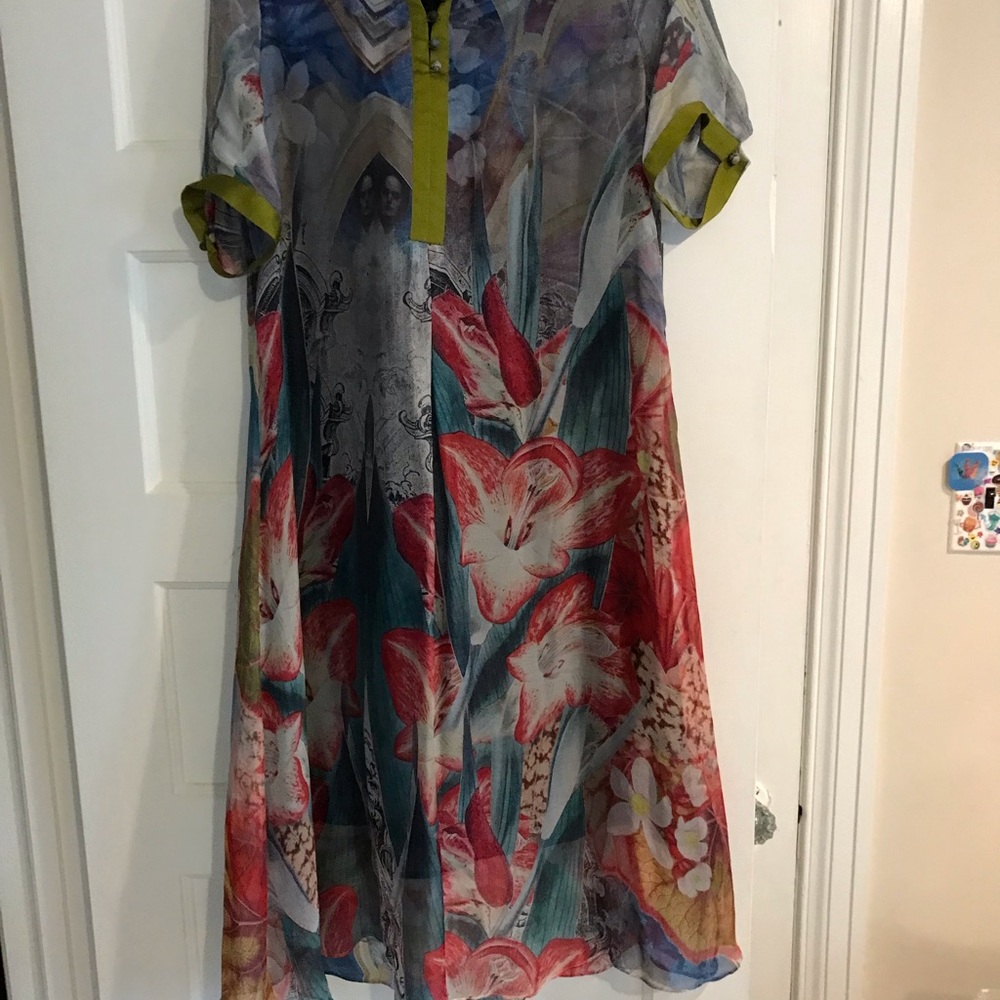Floral multicolored sheer dress with slip